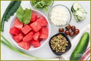 Салат с зеленью, арбузом и фетой - фото шаг 1